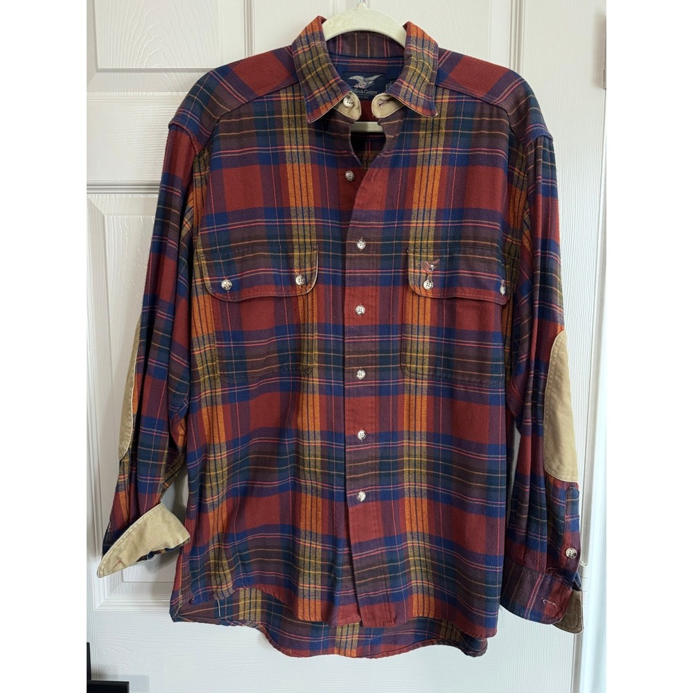 Willis & Geiger Flannel Shirt Mens Medium Plaid Elbow Patch Outdoor Heritage
